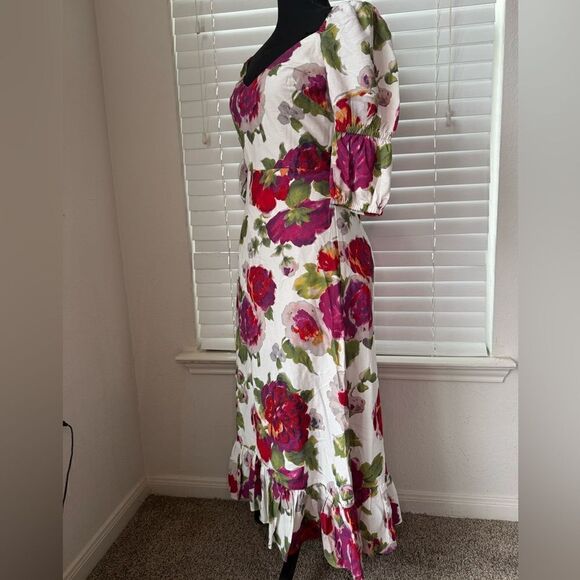 Anthropologie La Maison Talulah Womens M/L Floral Puff Sleeve Corset Midi Dress - Picture 7 of 14